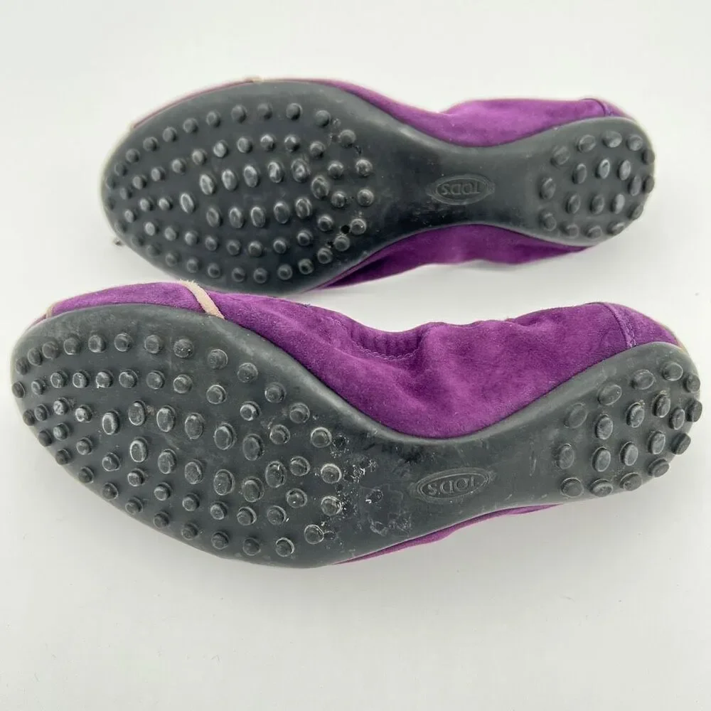 TOD'S | Suede Plain Leather Ballet Flat Shoes Women’s size 6 Purple Comfort $495